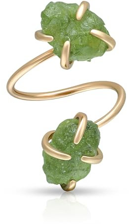 Joacii 14K vergoldete verstellbare offene Midi-Ringe Olivine Statement Stapelringe Unregelmäßige gelblich-grüne Kristall-Hochzeitsringe für Frauen