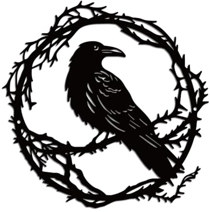WADORN Rabe Auf Baumring Metallwanddekoration, Schwarzer Eisenvogel Wandkunst Dekor Mit Loch Metall Rabe Und Baum Wandbehang Silhouette Skulptur Für Wohnzimmer Garten, 30x30cm