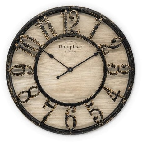 K&L Wall Art große Vintage Wanduhr industrielle Landhaus Wanduhren Holz-Metalloptik ohne Tickgeräusch lautlose Uhr (Farmhouse Clock, Ø 50cm)