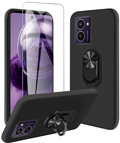 JDXHFF Schwarz Hülle für Nokia HMD Pulse Pro/HMD Pulse/HMD Pulse Plus | Schwarz und 360° Drehbarer Ständer und Panzerglas Displayschutzfolie - Schutzhülle Weich Silikon Flexibel TPU Tasche Case