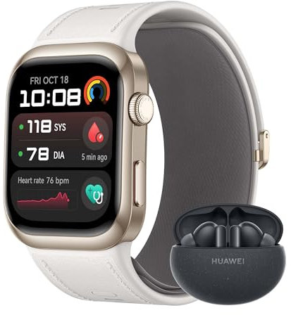 HUAWEI Watch D2 White Leather + FreeBuds 5i Black, Pantalla AMOLED de 1,82, Monitorización en Tiempo Real de la Presión Arterial, ECG, Monitorización Exhaustiva del Sueño, SpO2
