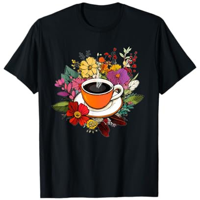 Tasse à café colorée avec fleurs T-Shirt