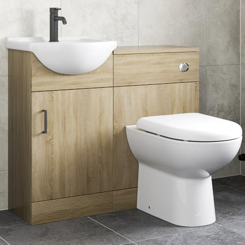 Affine® 950mm Bathroom Vanity Unit Toilet WC Unit Combination Basin Sink Storage Cabinet Cupboard Freestanding, Soft Close Door, Oak Wood