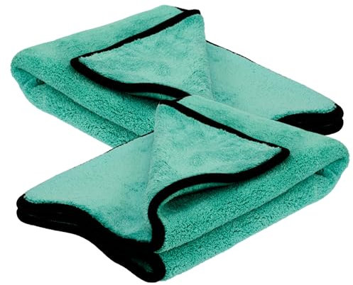 Tek Automotive Aqua Lot de 2 serviettes de séchage de luxe pour voiture, 1200 g/m², chiffons en microfibre extra larges (50 x 70 cm), super absorbants, ultra doux, pour le nettoyage de voiture, les