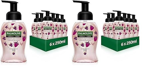 Palmolive Seife Luxury Foam Himbeere & Blaubeere 6x250ml - Schaumseife für die sanfte Reinigung der Hände (Packung mit 2)