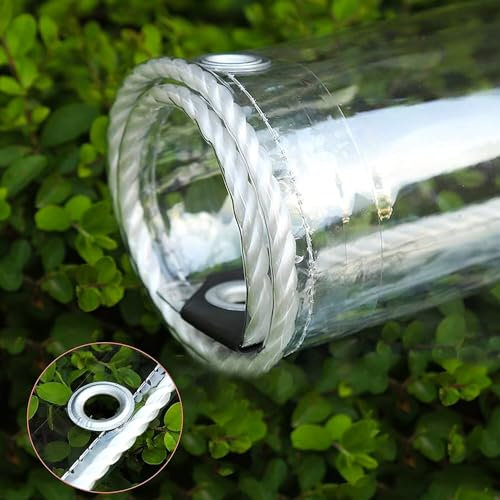 Lona transparente resistente al agua, 2,7 m x 7,3 m, resistente al viento, lona de camping con ojales para uso en el hogar, jardín y exteriores