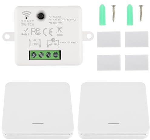 EPLZON Interrupteur d'éclairage sans fil interrupteur de sécurité de l'émetteur RF et 10A 240V contrôleur de récepteur relais pour éclairage jusqu'à 1500W(1 récepteur et 2 commutateurs)