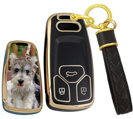 HIBEYO Personalisierter Auto Schlüsselhülle mit Foto & Gravur Passt für Audi A3 A4 A5 A6 A7 A8 Q2 Q3 Q5 S5 S7 S8 SQ5 SQ7 R8 RS4 RS5 RS TT TTS TTRS Schlüsselgehäuse schlüsselabdeckung-D Schwarz