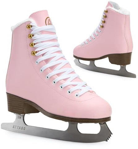 ATTABO Eiskunstlauf Schlittschuhe Damen ISLA Rosa Größe 39 EU Edelstahlkufe Ideal für Anfänger oder Fortgeschrittene PVC Obermaterial Starker Knöchelschutz Stabilität und Komfort