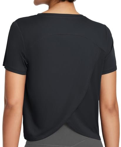 Weardear Sport T-Shirt Damen Kurzarm Sportshirt UPF 50+ Sonnenschutz Schnelltrocknend Laufshirt Rundhals Funktionsshirt Fitness Top Yoga Oberteil Schwarz M