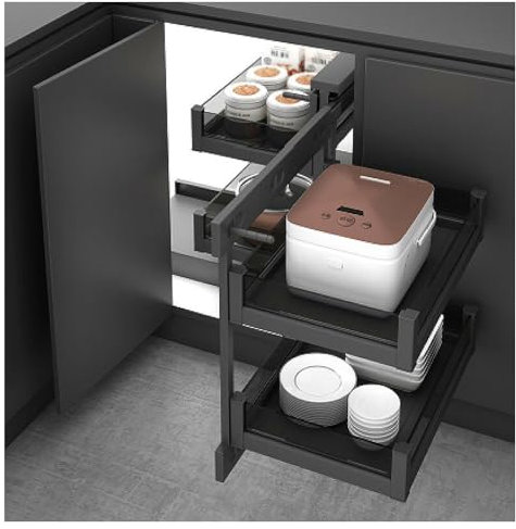 lirrebol Küchenschrank organizer, Eckschrank zum Ausziehen mit 4 Korbregalen, ausziehbarer Schrank-Organizer, komplett ausziehbarer Aufbewahrungskorb für Töpfe und Geschirr