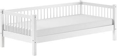 möbelando Einzelbett >Buche Massiv< Kojen-Bett mit Liegefläche 90 x 200 cm, inkl. Lattenrost, AUSF. Buche massiv weiß lackiert, Stellfläche Kojen-Bett ca.: B: 207,5 x H: 68 x T: 97,5 cm.