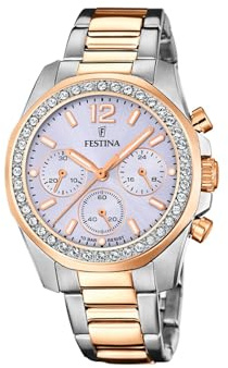 Festina Damenuhr Analog aus Edelstahl 316l Silberfarben | Quarzwerk Chronograph, Widerstandsfähiges Mineralglas, Wasserdicht 10 ATM F20608/3