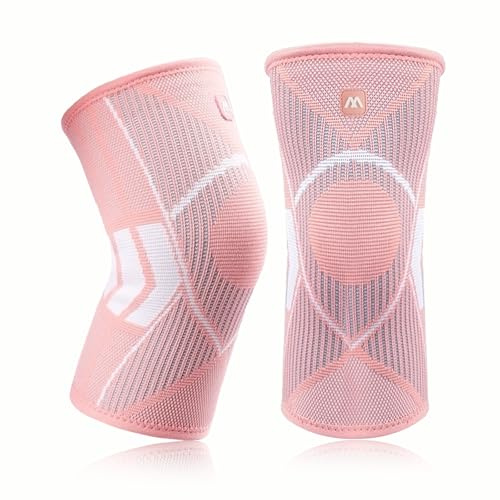 BNPHSIN 2 Pack Knee Support Brace for Women, Knee Compression Sleeves for Knee Pain, Knee Support for Arthritis Running, Work Out, Gym, Hiking, Sports, Ligament Injury, Meniscus Tear(Pink, L)