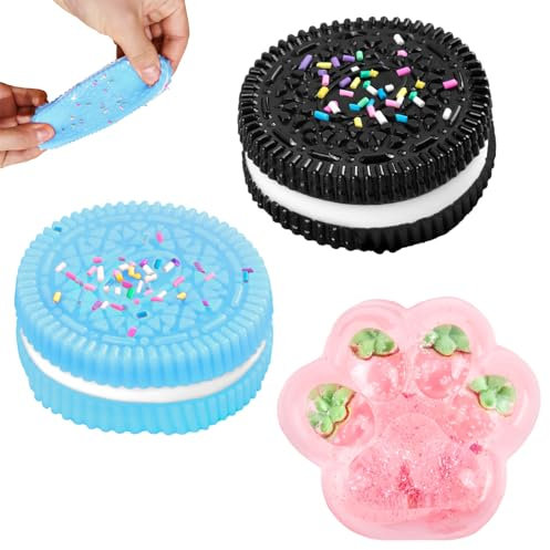 GWAWG 2 Stück Biscuit Stress Relief Toy und 1x Squishy Cat Paw, Katzenpfoten Squishy, Soft Squeeze Biscuit Toys, Montessori Sensorisches Quetschspielzeug für Autismus Spielzubehör