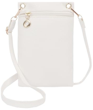 Bomiclss Cream Small Phone Shoulder Bag Women's Leather Crossbody Phone Bag with Adjustable Wide Strap Mobile Phone Pouch Bag (Cream)