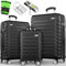tillvex® Set de 3 Valises de Voyage + Balance, 6 Sangles à Bagages et 3 étiquettes à Bagages | Lot de valises avec roulettes et TSA Lock | Sacs de Voyage à Coque Rigide M-L-XL (Noir)