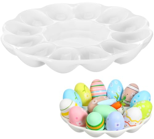 LABRIMP Plateau D'Oeufs en CéRamique 8 Compartiments pour Service Et PréSentation D'ŒUfs Farcis Ou Mimosa Plateau De Service Stable Et Facile À Nettoyer pour Cuisine Et PâQues