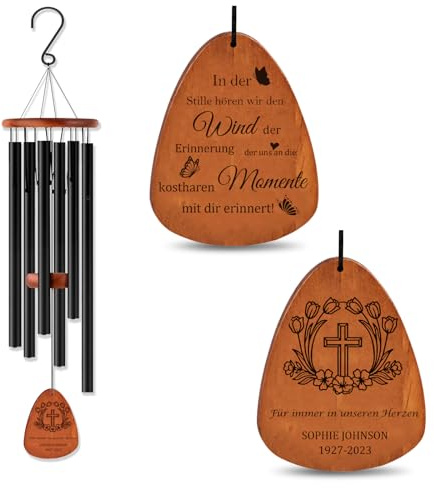 Personalisierte Windspiele, Personalisierte Gedenk-Windspiel für Menschen mit Gravur | Individuelles Windspiel im Geschenk-Set | Draußen hängend in 65/81/94cm