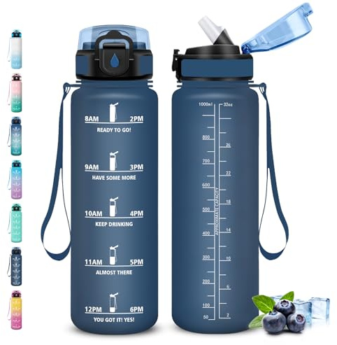 Borraccia 1 litro, Borraccia con Cannuccia, Senza Perdite, Borraccie Palestra, Facile da Pulire, Borraccie Motivazionale, Borracce con Chiusura di Sicurezza, per Fitness, Yoga, Campeggio, Viaggio