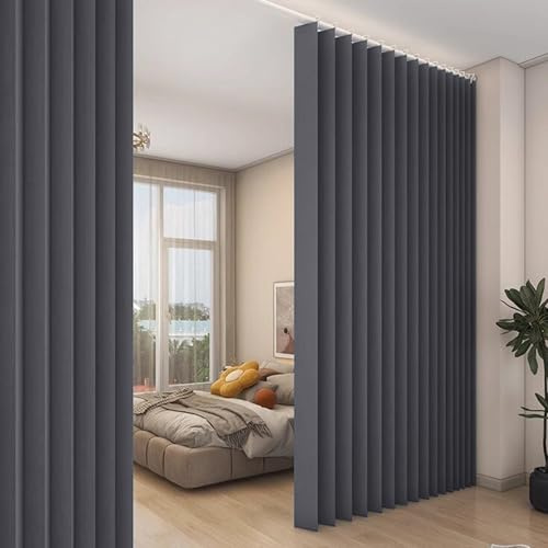100x84 Extra Large Blackout Room Divider Curtain,Indoor/Outdoor Vertical Drapes for Bedroom, Living Room,Cordless Panel Partition with Hooks,Dark Gray