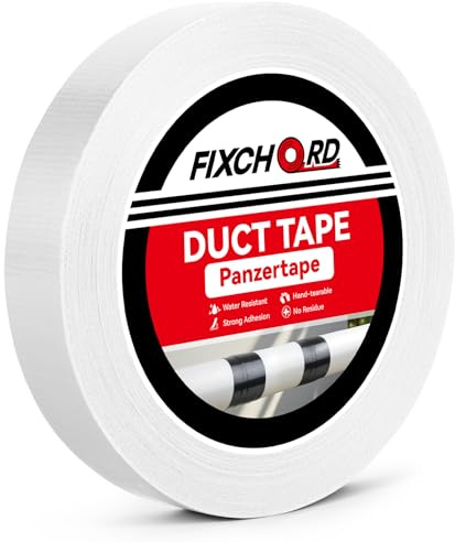 FIXCHORD Panzertape, 25mm×50m Wasserdicht Gewebeklebeband, Panzerband Extra Stark, Gewebeband zum Reparieren, Verstärken, Bündeln, Abdichten, Innenbereich/Außenbereich, Weiß