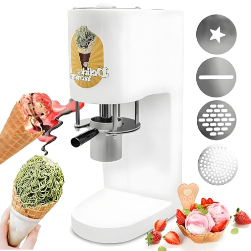 YANDDEA 80-W-Spaghetti-Eismaschine, italienische Gelato-EIS-Spaghetti-Presse, Herstellung von Eisnudeln, Softeis-Dessertmaschine für Eisdielen White