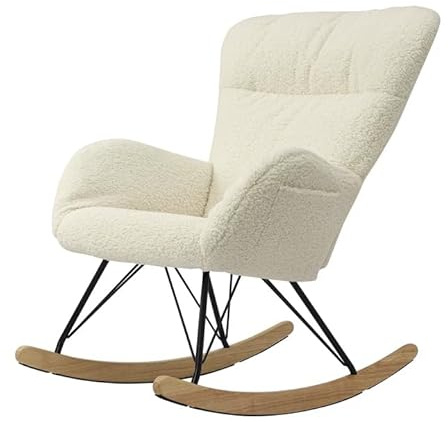 Home Nature Schaukelstuhl aus Holz, bis 120 kg belastbar, Moderner Sessel mit Hoher Rückenlehne, Armlehnen & rutschfesten Füßen, für Wohnzimmer, Outdoor (Beige)