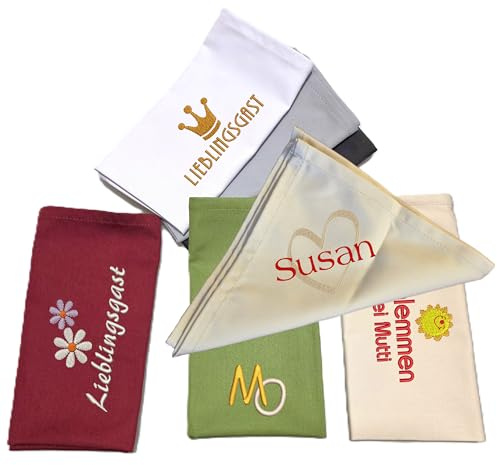 Stoffserviette Kochfest mit Name/Initialen & Sternzeichen od.Motiv Bestickt | Farbecht 37x37cm, individuell personalisiert (6 Farben und viele Motive zur Auswahl)