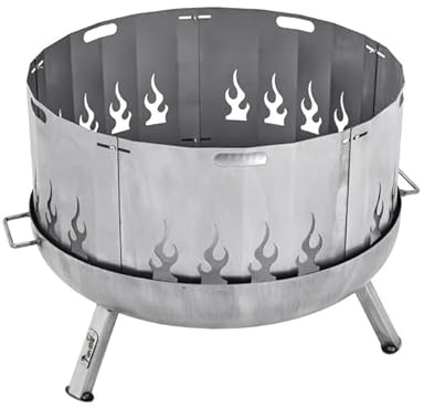 Funkenschutz für Feuerschale 60 cm - Stahl Funkenring mit Flammenmotiv, Griffen, 30 cm Höhe - Funkenschutzgitter für Garten, Terrasse, Camping - Favilla