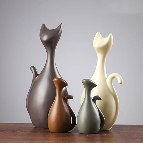 JXCBXJ Ceramic Statue,Cat Family Figurines Porcelain,Creative Ceramic Decorative,Crafts Ornaments Home Decor,Memorial Gift for Parents, Suitable for Shelf, Bookself. (Nordic Cat Family)
