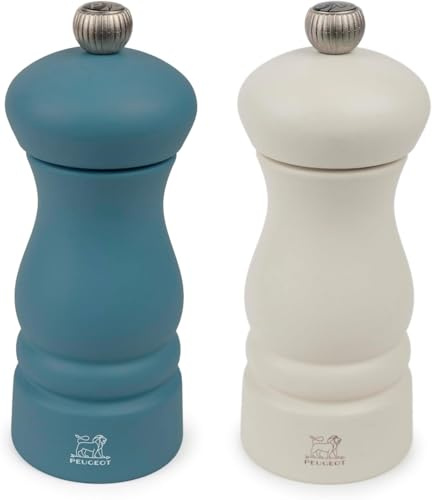 PEUGEOT – Duo Clermont – Pfeffermühle + Salzmühle 13 cm – Klassische Einstellung – Buchenholz – Farben Himmelblau & Federweiß