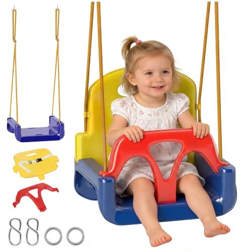 Outsunny Altalena per Neonati 3 in 1 9-36Mesi 42x33x120-180cm Multicolore | Da Interno ed Esterno, Altalena da Esterno, Corda Regolabile, Cintura di Sicurezza