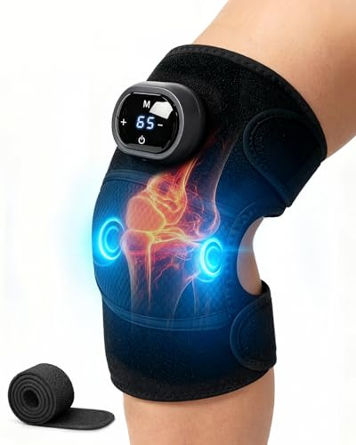 Heat and Vibration Knee Massager for Knee Pain Relief, Soothing Graphene Heated Knee Support for Joint Pain Relief, Customisable Knee Warmer with Dual Motors for Parent/Arthritis/Husband/Wife