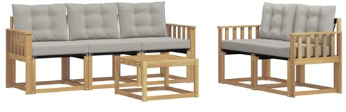 vidaXL Outdoor-Sofagarnitur mit Kissen 6 pcs Weiß und Hellgrau, Gartenmöbel, modernes Ecksofa, langlebige Terrassen-Sitze, stilvolle Lounge für deinen Outdoor-Bereich