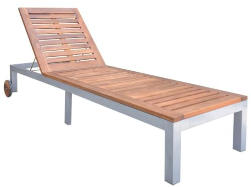MinoLiving Sonnenliege Massivholz Akazie Gartenliege Relaxliege Verstellbar mit Rollen für Terrasse Balkon Pool Strand Camping
