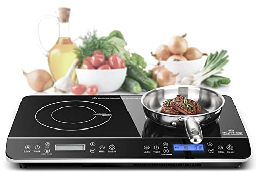 Duxtop LCD Portable Double Induction Cooktop 1800W Digital Electric Countertop Burner Sensor Touch Stove, 9620LS/BT-350DZ