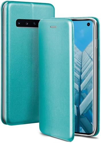 ONEFLOW Business Case für Samsung Galaxy S10 Handyhülle klappbar mit Standfunktion, Klapphülle Flipcase Cover Dünn, PU Leder Hülle mit Kartenfach, 360 Grad Schutzhülle, Mint Blau