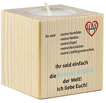 Teelichthalter aus Holz mit dem Druck Beste Eltern der Welt - als Geschenk zu Weihnachten