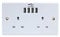 Ex-Pro 13A Double 2 Gang Wall Faceplate Unswitched Socket with 4x USB Charger Ports Outlets 2.4A, White - 1 Pack
