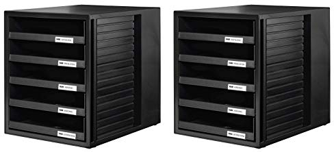 HAN 2er Set Schubladenbox 1401-13 in Schwarz - DIN A4 - Aufbewahrungsbox mit Schubladen