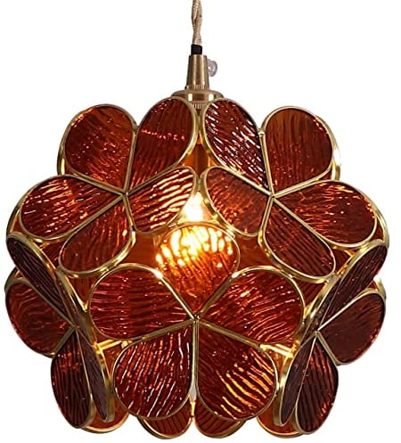 Bieye L30745 Petals Deckenpendelleuchte im Tiffany-Stil aus Buntglas mit 20 cm breitem Lampenschirm (Strukturierter Bernstein, 8 Kirschblüte)
