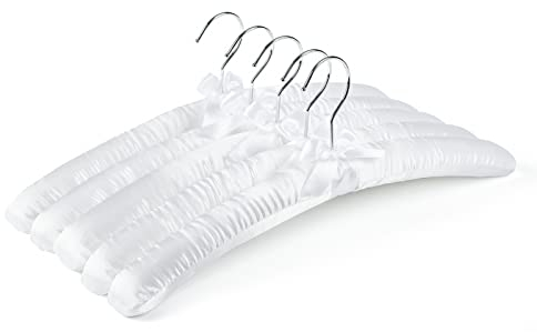 Amber Home 10 Stück 43cm Weiß Kleiderbügel aus Satin, Weiche Seide Aufhänger für T-Shirt Hemd Mantel Kleid Trägertop Brautkleid Pullover mit Drehbar Haken