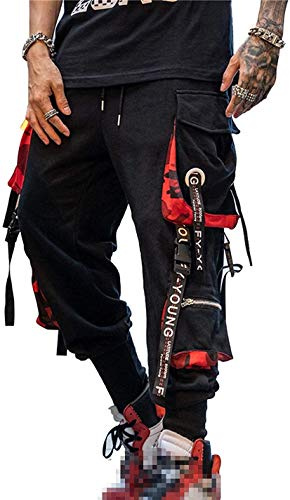 Hello MrLin Herren Jogginghose Punk Cargo Baggy Techwear Hip Hop Haremshose Streetwear Taktische Trainingshose, Schwarz, Groß