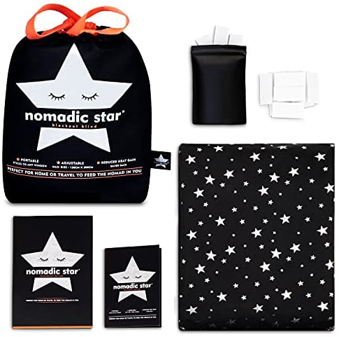 Nomadic Star Temporary Blackout Blinds Support Quality Sleep. Beautiful Easy Fit Blackout Blinds Stick On With Suction & Frame Fasteners for Max Hold | Sliver Back Reduces Heat | Adjustable 130x200