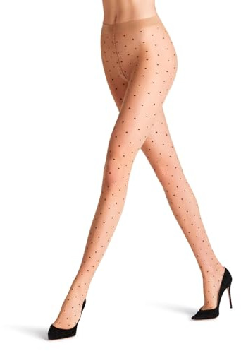 FALKE Women's Dot Bicolor 15 Denier Tights, Patterned Stockings, Casual or Dress, Fine Sheer Transparent, Nylon, Beige (Powder 4169), S, 1 Pair
