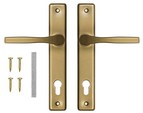 ADGO Lot de 72 poignées de porte gauche et droite - En aluminium - Acier galvanisé - Une poignée pour une serrure étroite sur une longue plaque peinte (doré)