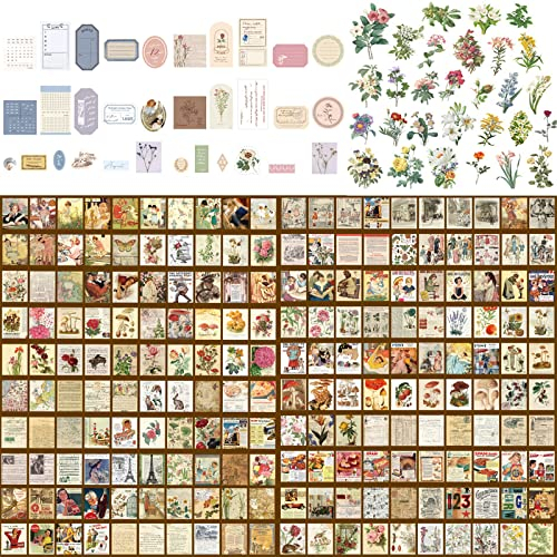 Wuuooei Scrapbook Papier Vintage, 520 Pcs Aufkleber Scrapbooking Washi Sticker Set, Retro, Bastelpapier für DIY Kunst Fotoalbum Kartenherstellung