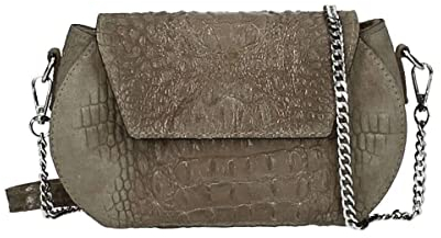 ITALYSHOP24-COM OBC Made in Italy Damen Leder Tasche Kroko Prägung oder Glattleder Umhängetasche Clutch Wildleder Handtasche Ledertasche Schultertasche Taupe (Kroko)