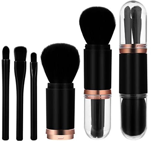 Sibba Lot de Pinceaux de Maquillage 4 en 1 Rétractables Mini Pinceaux de Maquillage pour Le Visage Pinceau pour Surligner Pinceau pour Fard à PaupièRes Pinceau pour Fond de Teint et Poudre (Noir)